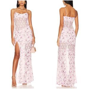 Lovers + Friends Kenzie Gown Pink Floral Lace Maxi Dress Size Medium